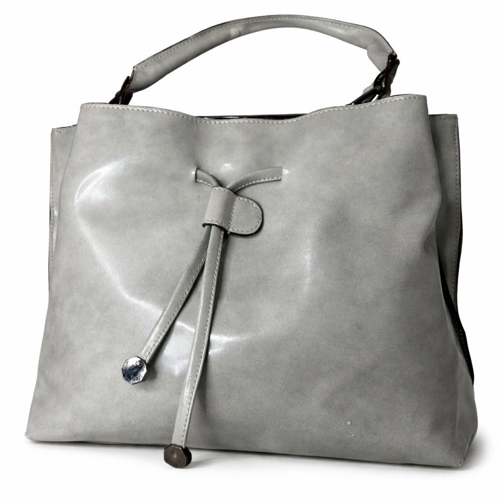 Alberta Di Canio Italian Leather Bag , In The Color Gray With Metal Accent .